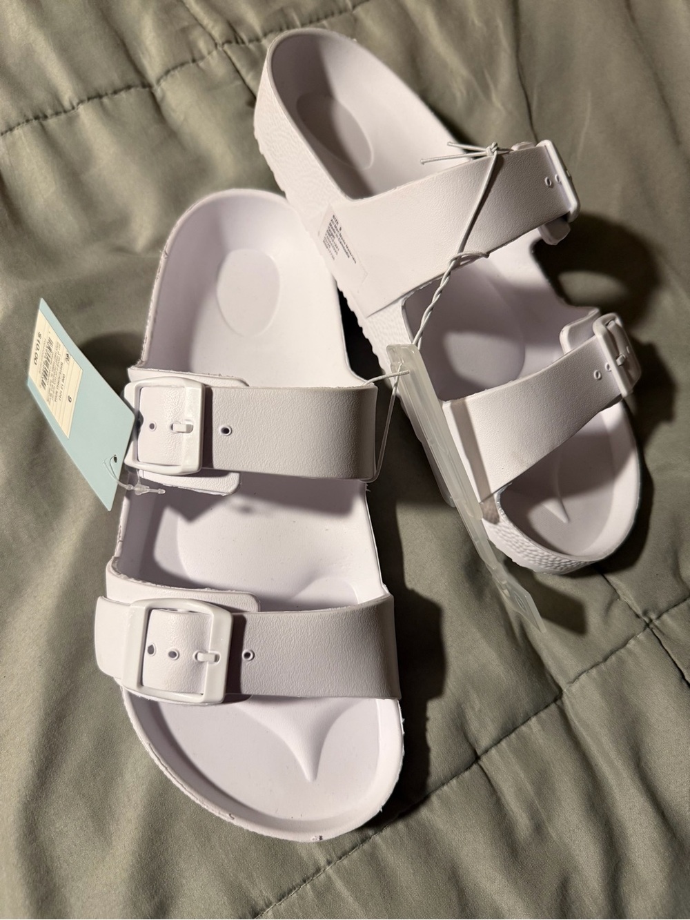 Women's White Double Buckle Slide Sandals